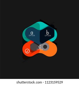 Infografía geométrica de diseño plano, etiqueta o pegatina vectorial de forma de flecha, etiquetas de precio, insignia de promoción, diseño de iconos, diseño de estilo de papel para visualización de gráficos de datos paso a paso, para