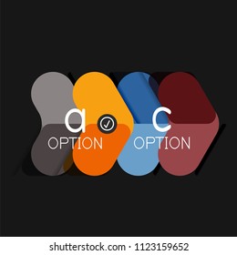 Infografía geométrica de diseño plano, etiqueta o pegatina vectorial de forma de flecha, etiquetas de precio, insignia de promoción, diseño de iconos, diseño de estilo de papel para visualización de gráficos de datos paso a paso, para
