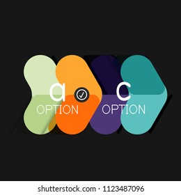 Flat design geometric infographics, arrow shape vector sticker or label, price tags, offer promotion badge, icon design, paper style layout for data graphic visualization step by step process, for
