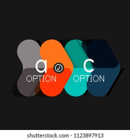 Flat design geometric infographics, arrow shape vector sticker or label, price tags, offer promotion badge, icon design, paper style layout for data graphic visualization step by step process, for