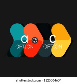 Geometrische Flachdesign-Infografiken, Pfeilform-Vektoraufkleber oder -etikett, Preismarken, Werbeplakat, Symboldesign, Papierstil-Layout für die schrittweise Visualisierung von Daten, für