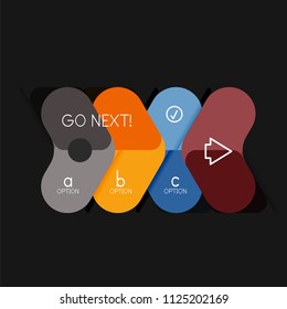 Geometrische Flachdesign-Infografiken, Pfeilform-Vektoraufkleber oder -etikett, Preismarken, Werbeplakat, Symboldesign, Papierstil-Layout für die schrittweise Visualisierung von Daten, für