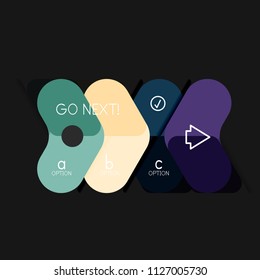 Geometrische Flachdesign-Infografiken, Pfeilform-Vektoraufkleber oder -etikett, Preismarken, Werbeplakat, Symboldesign, Papierstil-Layout für die schrittweise Visualisierung von Daten, für