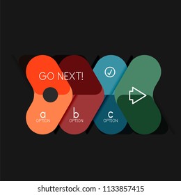 Flat design geometric infographics, arrow shape vector sticker or label, price tags, offer promotion badge, icon design, paper style layout for data graphic visualization step by step process, for