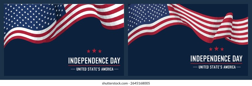 Flat design with geometric shapes and American flag waves, ideal for any 4th of July content