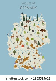 Flat design of Germany wildlife. Animals, birds and plants constructor elements isolated on white set. Build your own geography infographics collection. Vector illustration