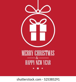 Flat design Gift Box, Christmas Ball. Template Happy new year Card 