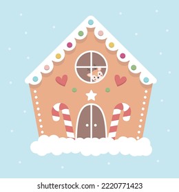 Flat Design Gingerbread house. Vector illustration. Cute Christmas Design