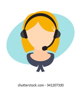 Flat design of a girl with headset .Vector illustration