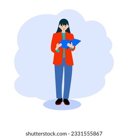 flat design girl reading the book with standing