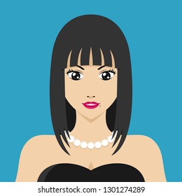 Flat Design Glamorous Black Hair Woman in Party Dress Wearing Pearl Necklace Avatar