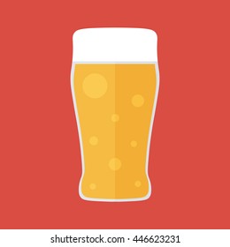Flat design glass of beer on red background vector illustration.