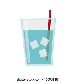 flat design glass of water with ice and straw icon vector illustration