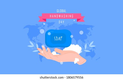 Diseño plano Fondo global para el día de lavado de manos con ilustraciones de manos y globos