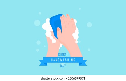 Flat design global handwashing day background with hands and globe illustration