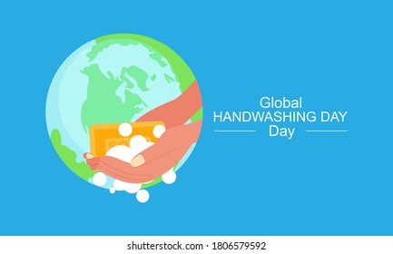 Flaches Design, globaler Handwaschtage-Hintergrund mit Händen und Globalgrafik
