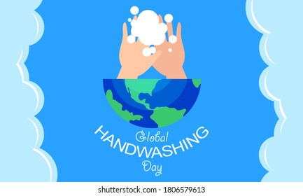 Flaches Design, globaler Handwaschtage-Hintergrund mit Händen und Globalgrafik