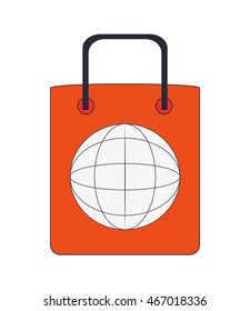 flat design global shopping bag icon vector illustration