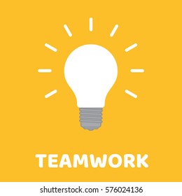 Flat design. Glowing light bulb on yellow background concept teamwork