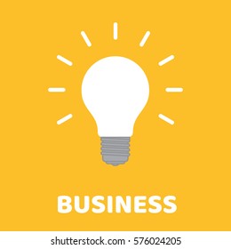 Flat design. Glowing light bulb on yellow background concept business