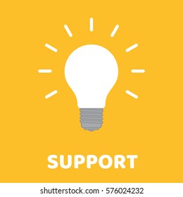 Flat design. Glowing light bulb on yellow background concept support
