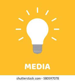 Flat design. Glowing light bulb on yellow background concept media