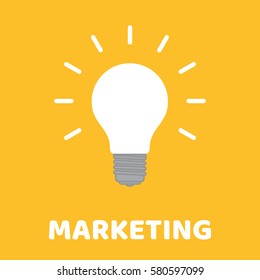 Flat design. Glowing light bulb on yellow background concept marketing