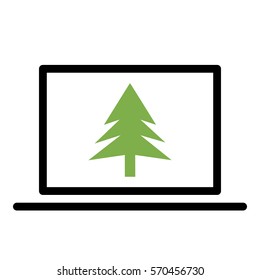 Flat design, glyph style icon - Green enclosed in a computer