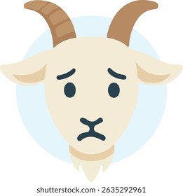Flat design of a goat with a sad expression and teary eyes. Ideal for emotional content, character sets, or reaction stickers with expressive animal emotions.