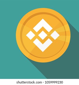 Flat design golden coin Binance Coin - BNB, digital cryptocurrency. Vector illustration isolated on blue background