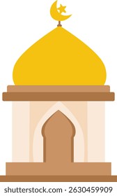 Design plano Mesquita da cúpula dourada com Crescente e ícone de decoração de estrelas
