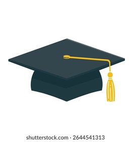 Flat design of a graduation cap with golden tassel. A symbol of academic success, achievement, and ceremony.