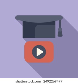 Flat design of a graduation cap over play button, symbolizing elearning