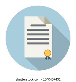 Flat Design. Graduation certificate diploma, icon white isolated on white background. Vector illustration