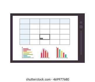 flat design graph chart on tablet screen icon vector illustration