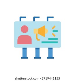 A flat design graphic of a billboard promoting a business. Features bright colors and minimalist details conveying advertising.
