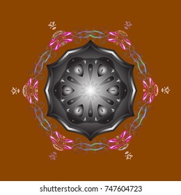 Flat design. Graphic element decoration. Brown, gray and pink silhouette snow flake sign isolated. Vector. Snowflake mosaic icon. Symbol winter, frozen, Christmas, New Year holiday.