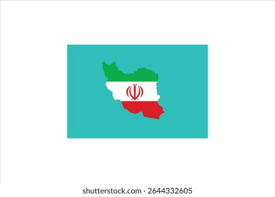 A flat design graphic of the map of Iran filled with its national flag, isolated on a solid turquoise background.