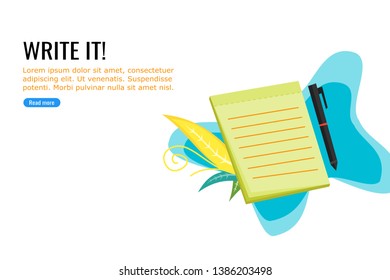 Flat Design Graphic of a Pen and a Note Book. Suitable for Journalism article.