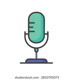 A flat design graphic of a retro style standing microphone isolated on a white background