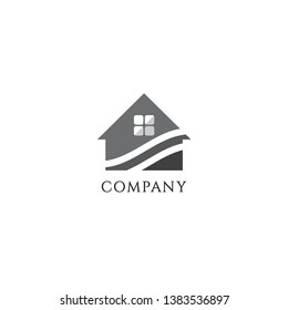 Flat Design, Gray Abstract House Real Estate Logo Design Template