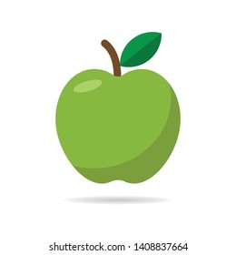 Flat design of a green apple isolated on white - vector illustration.