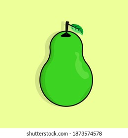 Flat design of green avocado with green leaf isolated on yellow background