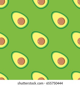 Flat design green avocado seamless pattern background.