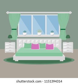 Flat design green bedroom vector illustration