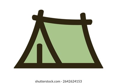 Flat design green camping tent icon. Clipart image isolated on background.