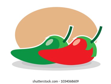 flat design of green chili and red chilli in circle background