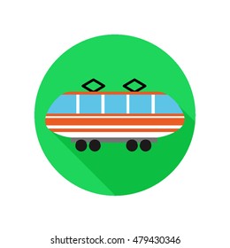 flat design green circle with light brown electric train icon on it