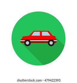 flat design green circle with red car icon on it