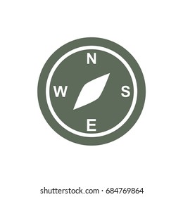 Flat design green color compass icon. Vector illustration.